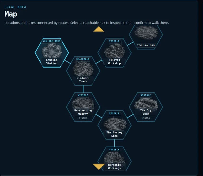 RuneSpace local Map view showing the eight connected Stillreach locations